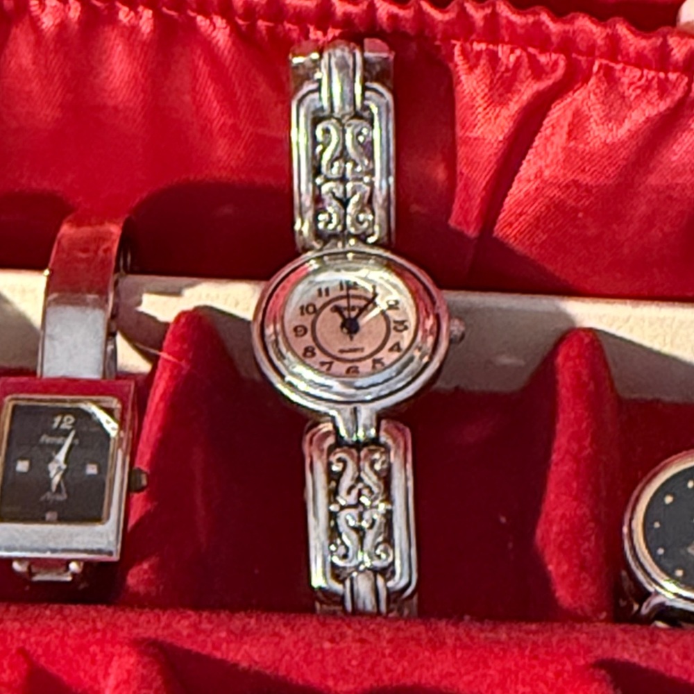 Vintage Geneva Silver-Tone Quartz Bangle Watch